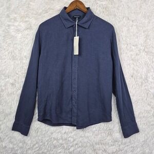 Richer Poorer Mens Linen Button Up Shirt Blue Night Size Medium Resort NWT